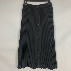 Sybilla Women’s Small Black Button-Front Pleated Midi Skirt Elegant Style Flowy